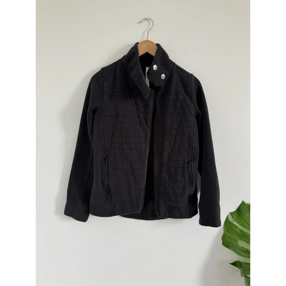 Lululemon Fleece Be True Moto Jacket Womens Size 2‎ Black Asymmetric Zip Quilted